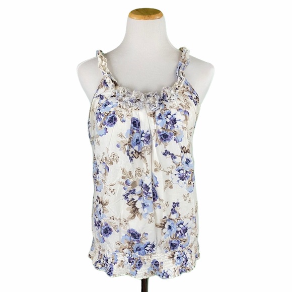 Maurices Blue Floral Print Elastic Waist Tank Top